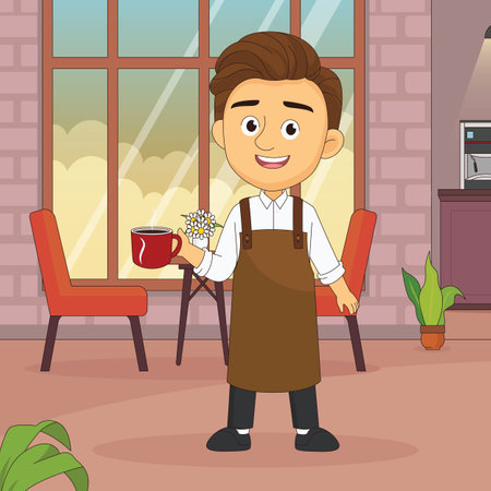 Young man barista making coffeeのイラスト素材