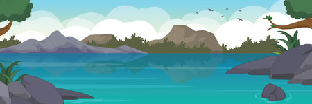 Cute and nice design of river and interior objects vector designのイラスト素材