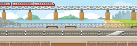 Cute and nice design of Landscape Road and interior objects vector designのイラスト素材