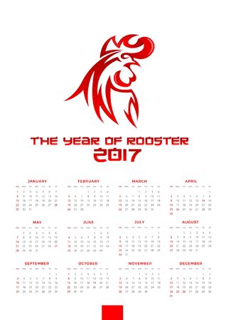Modern 2017 Chinese Rooster Year Calendar Illustrationのイラスト素材