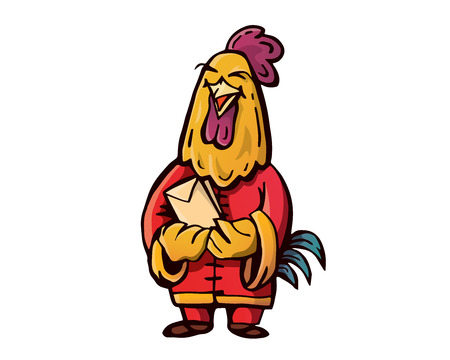 Cute Chinese New Year 2017, Rooster Character Giving Ang Pao Envelope Illustrationのイラスト素材