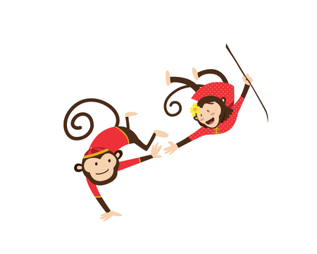 Chinese New Year 2016, Monkey Couple Character Illustration in Various Activitiesのイラスト素材