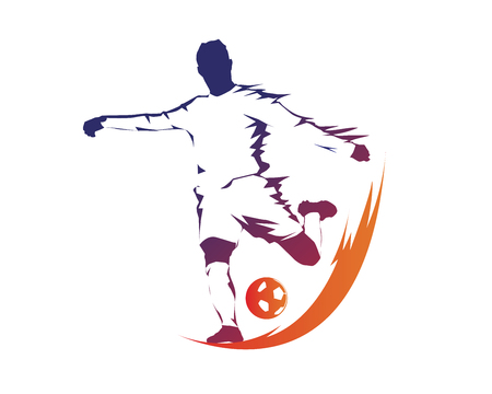 Passionate Modern Soccer Player In Action Logo - Ball On Fire Penalty Kickのイラスト素材