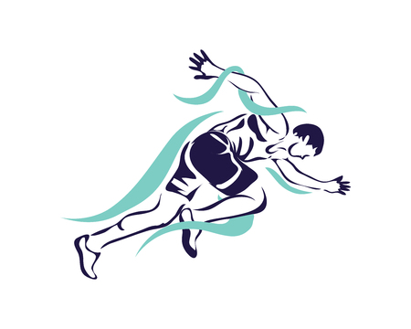 Modern Passionate Runner Silhouette In Action Logo - Aggressive Sprint Runnerのイラスト素材