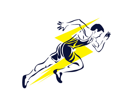Modern Passionate Runner Silhouette In Action Logo - Lightning Speed Fast Sprintのイラスト素材