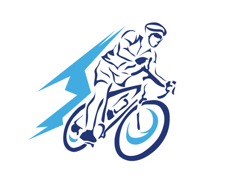 Modern Cycling Action Silhouette Logo - Blue Motion Cyclist In Actionのイラスト素材