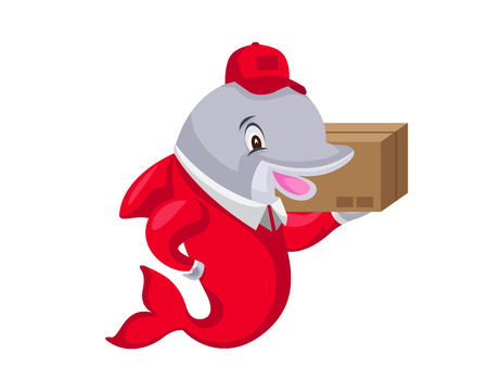 Cute Animal Illustration - Dolphin Delivery Courierのイラスト素材