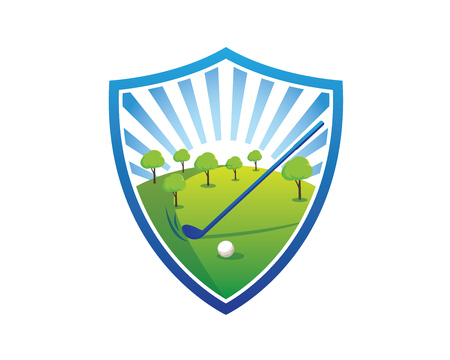 Modern Golf Logo - Blue Sky Golf Field Shieldのイラスト素材