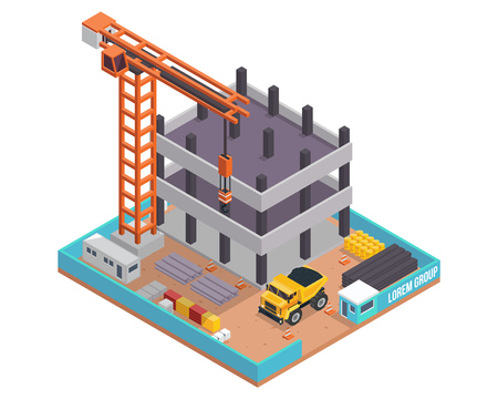 Modern Isometric Construction Site Illustration, Suitable For Infographic, Games, Children Books, And Other Graphic Related Assets.のイラスト素材
