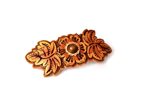 Wooden hairgrip, isolated on a white backgroundの写真素材