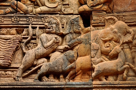 Carvings at Banteay Srey temple の写真素材