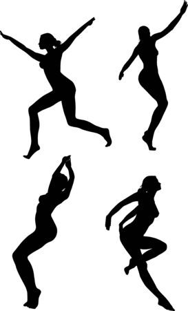 vector black silhouettes of beautiful women on white backgroundのイラスト素材