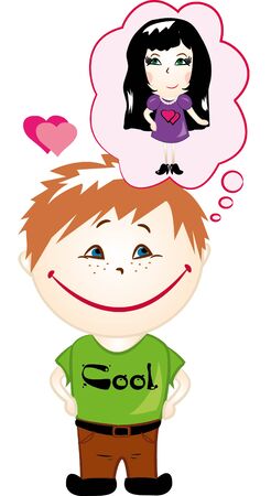 vector illustration of a man thinking about the woman he lovesのイラスト素材