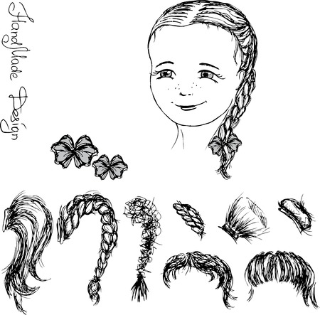 face and hairstyle girl painted by hand,  vector illustrationのイラスト素材