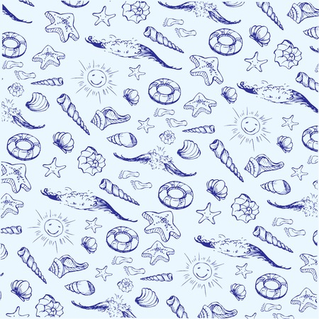 Vector set of summer travel and vacation emblems and symbols, hand-drawnのイラスト素材