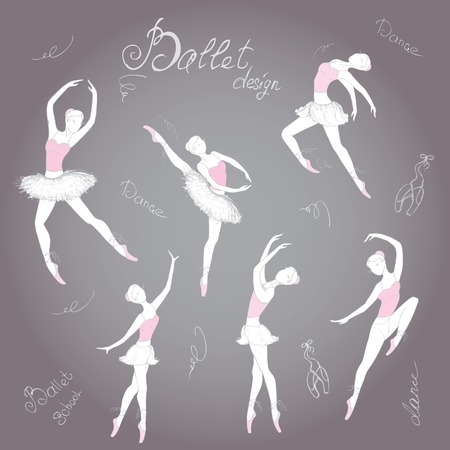 Set ballet dancers, hand drawn background, vector illustrationのイラスト素材