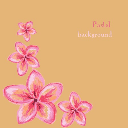 Vector illustration handmade drawing pastel chalks frangipani flower backgroundのイラスト素材