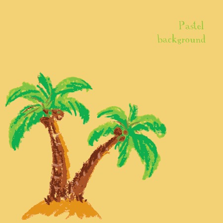Vector illustration handmade drawing pastel chalks palm tree backgroundのイラスト素材