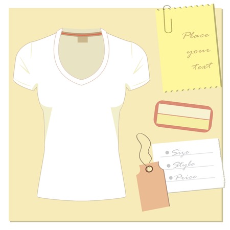 white t-shirt design, with a label, a place for an inscriptionのイラスト素材