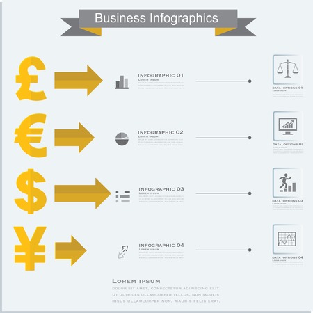 Finance, Money infographics. Currency symbols- dollar, euro, pound, yen.のイラスト素材