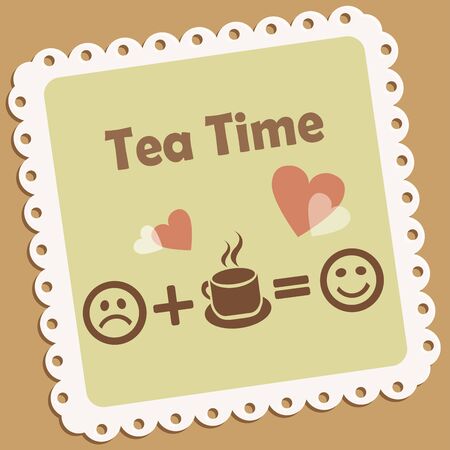 Tea time. Retro vector icon with smile and hearts.のイラスト素材