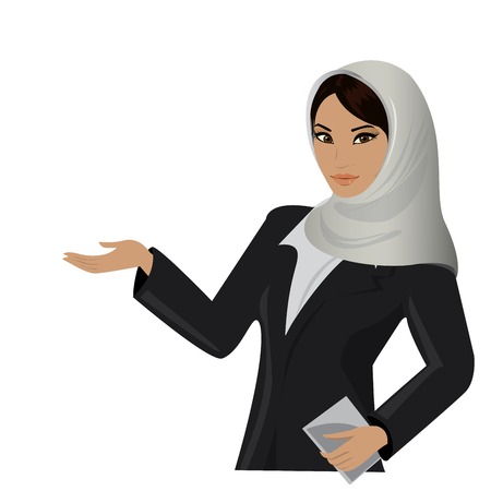 asian business woman pointing to  business trends,cartoon vector illustrationのイラスト素材