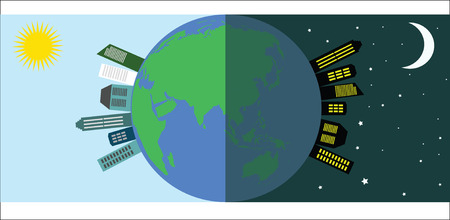 Day and night on the planet, vector illustrationのイラスト素材