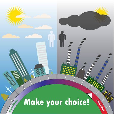 Clean and dirty city, the scale of contamination. The flat design. vectorのイラスト素材