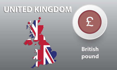 Vector illustration map of Great Britain, the button with the currency symbol and its nameのイラスト素材
