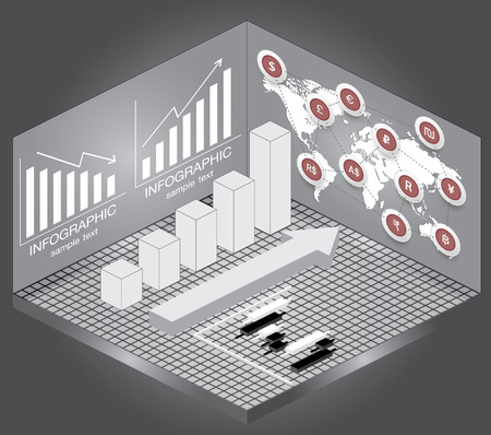 Isometric Chart and Graph Icons,map and currency. Various Vector Design Elements.のイラスト素材