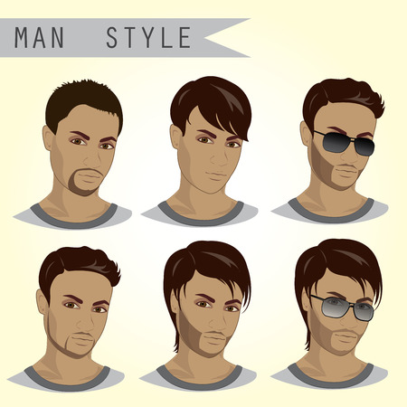 Man Hairstyles Set, vector illustrationのイラスト素材