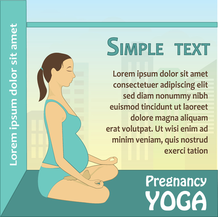 Pregnant woman sitting in lotus position against the window, vectorのイラスト素材