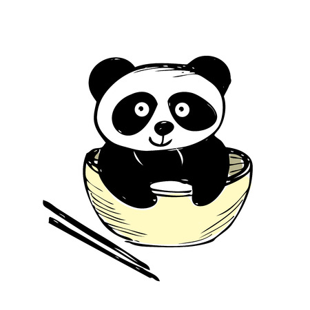 Little  cute panda  isolated on white, hand drawing, vectorのイラスト素材