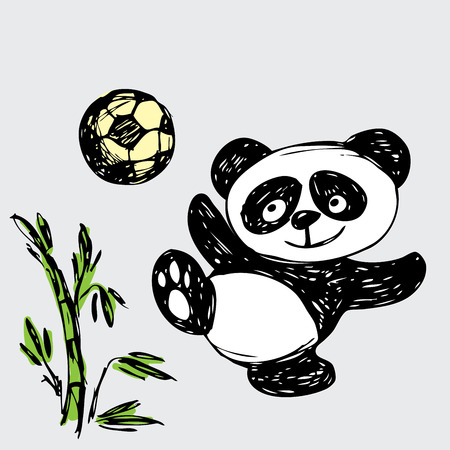 Cute Panda plays ball, hand drawing, vectorのイラスト素材