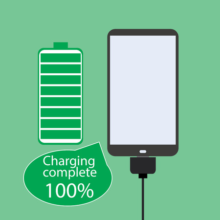 smartphone battery,the Charging complete. 100%, flat design, vectorのイラスト素材