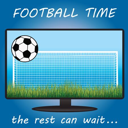 Time football on TV, ball, gate, lawn. Flat design, vectorのイラスト素材