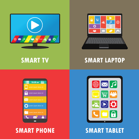 Smart device- smartphone, laptop, TV,tablet. flat design, vector illustrationのイラスト素材