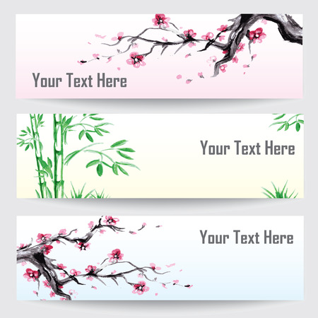 Watercolor design bannersのイラスト素材
