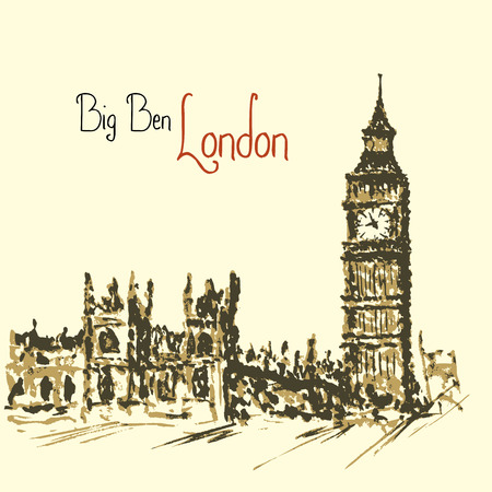Watercolor Clock tower Big Ben Palace of Westminsterのイラスト素材