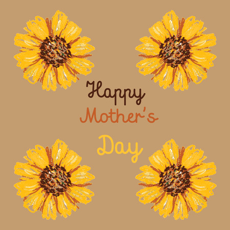 Vector illustration handmade drawing pastel chalks Sunflowers background, happy mothers day backgroundのイラスト素材