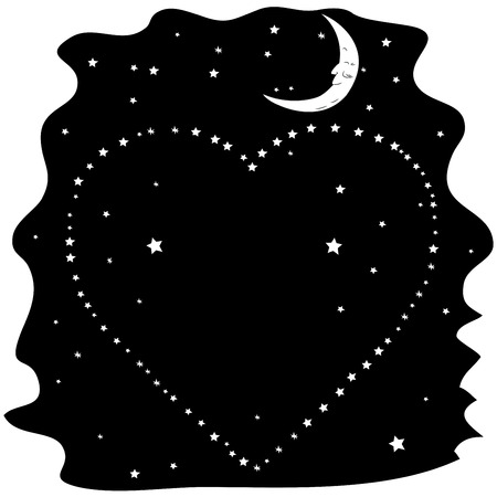 Heart of the stars on a black night sky, vectorのイラスト素材