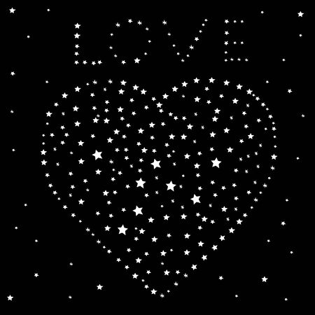 Heart and the word love of the stars on a black night sky, vectorのイラスト素材