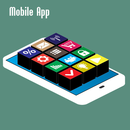 mobile app, isometric vector illustrationのイラスト素材