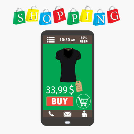 Shopping with smartphone. . Electronic commerce. vectorのイラスト素材