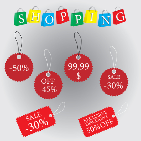 Set of red discount  labels,  stickers, tags . vectorのイラスト素材
