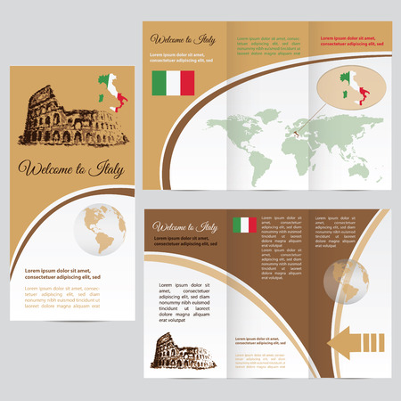 Traveler's guide or banner with a map, watercolors attractions, and text. vectorのイラスト素材