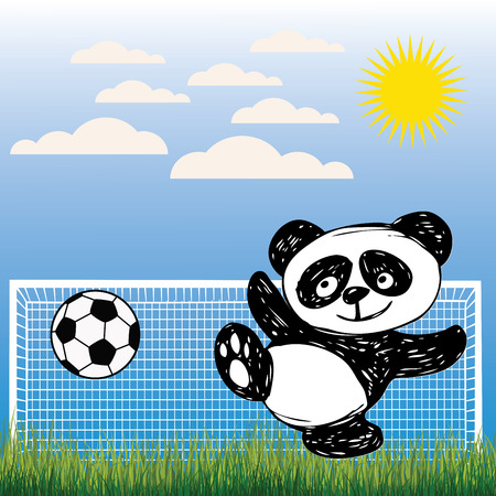 Cute Panda plays ball,football, hand drawing, vectorのイラスト素材