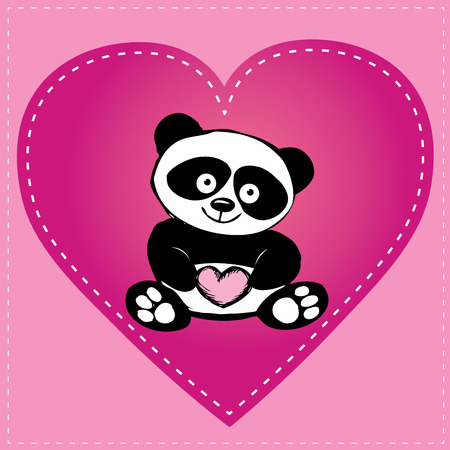 Little  cute panda in heart, hand drawing, vectorのイラスト素材