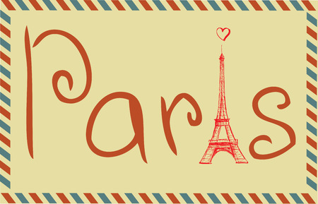 Tower Eiffel with Paris lettering. Vintage Vector illustrationのイラスト素材