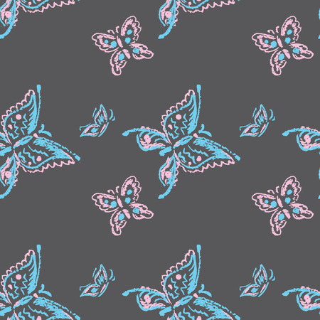Seamless pattern  butterfly. Hand drawing, chalks style.Seamless pattern can be used for wallpaper, pattern fills, web page backgrounds, surface textures.のイラスト素材